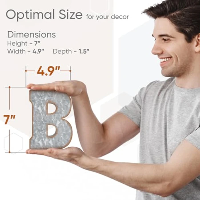 CraftyCrocodile 7" Galvanized Metal Letters for Wall Decor - 3D Letter B for Hanging & Free Standing - Decorative Rustic Alphabet Letters for the Living Room, Bedroom, Kitchen by CraftyCrocodile - Image 2