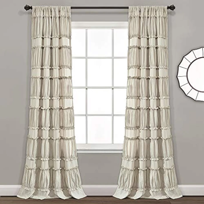 Lush Decor Nova Ruffle Window Curtain Panel Pair, 42" W x 84" L, Neutral by Lush Decor - Used - Like New condition - CA$56.31