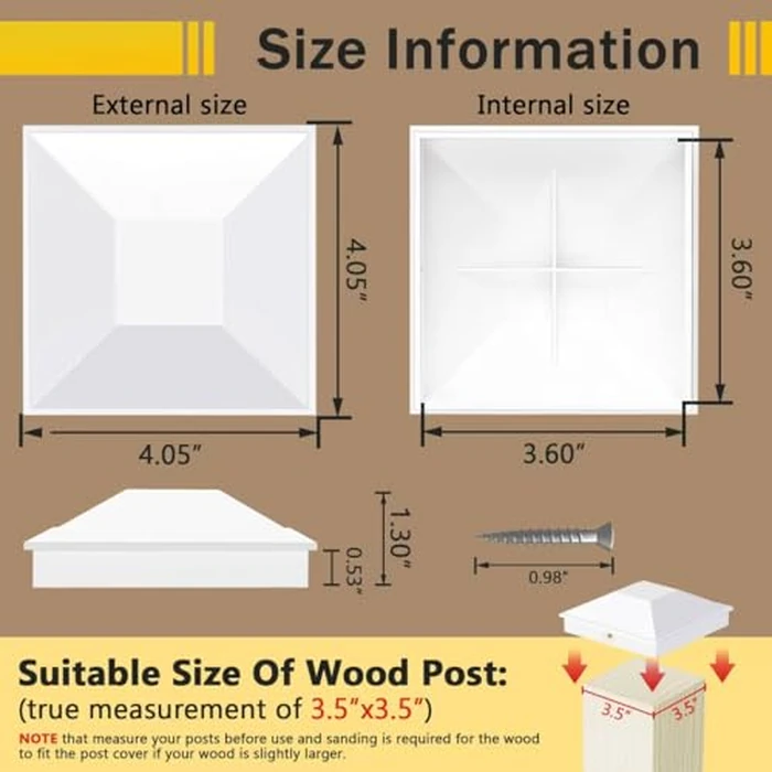 Goovilla 4x4 Post Caps White(Actual 3.5" x 3.5"), 24 Pack Fence Post Caps with 48 Screws and Easy Installation,Sturdy Waterproof Plastic Deck Post Caps with Frosted Finishing Touch, Protect Wood Post by Goovilla - Image 3