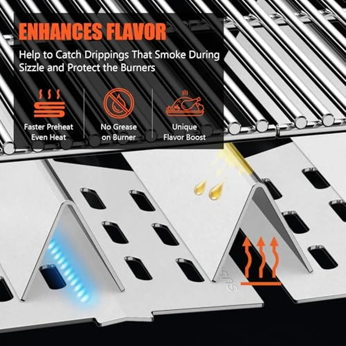 SUS304 Grill Parts for Weber Genesis 300 Series with Front Control Knob, Genesis Burner Tube, Heat Deflectors & 17.5" Flavorizer Bars for Weber Genesis E/S310 E/S320, Replacement for Weber 7621 62752 by QuliMetal - Image 7