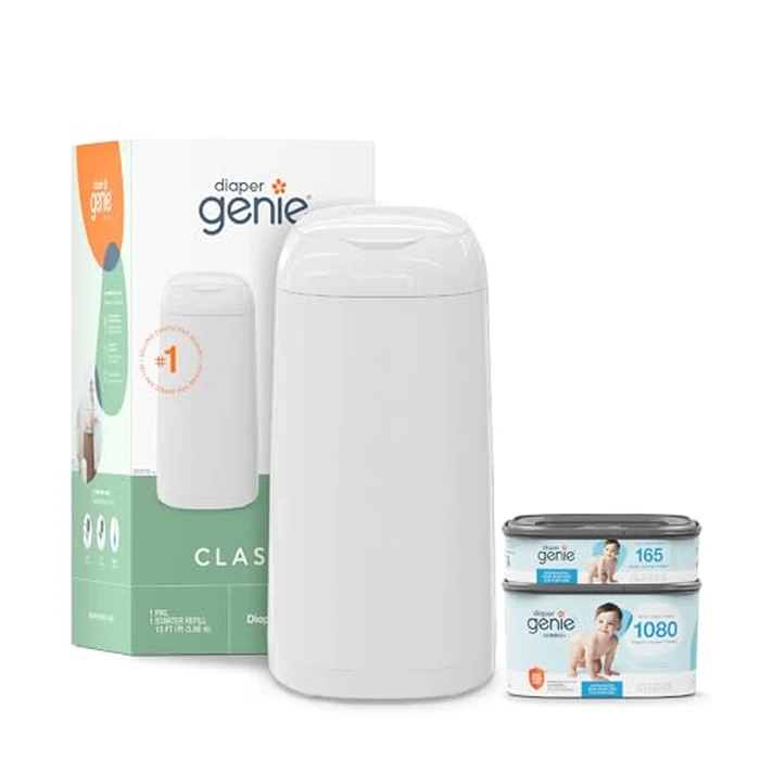 Diaper Genie Classic Diaper Pail Gift Set | Push-N-Lock Odor Control | Includes Starter Refill and Jumbo+ Refill | Holds up to 1,245 Newborn Diapers | Baby Registry Must-Have by Diaper Genie - Used - Good condition - US$45.99