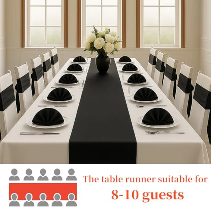Q&J Fabric Co 12 Packs Satin Black Table Runner Festive Gifts, 12x108 Inches Long, Silk-Like Smooth Satin Table Decor for Christmas Thanksgiving Wedding Birthday Party Banquets Decorations by Q&J FABRIC CO. - Image 4