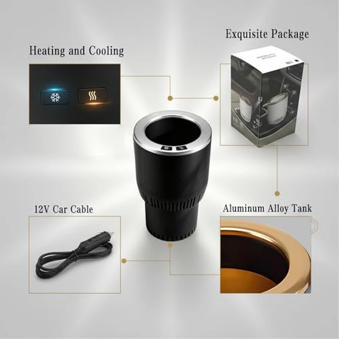 Premium 2-in-1 Car Cup Warmer Cooler Smart Car Cup Mug Holder | Perfect Car Tumbler Holder for Commuter/Road Tripper Thanksgiving Xmas Presents(Black and Silver) by Yesinaly - Image 4