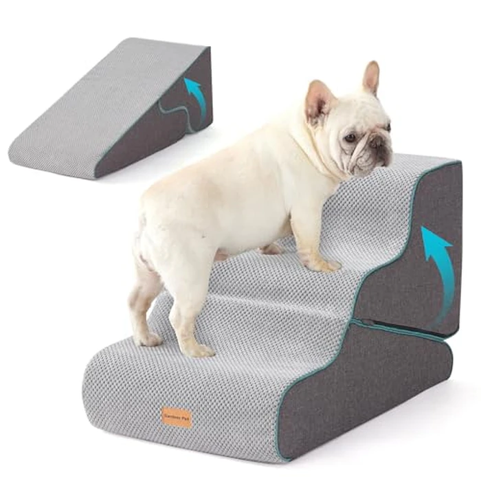 Gardner Pet Dog Stairs for Small Dogs 16.5" H, 2 in 1 Transformable 3-Step Pet Stairs and ramp, Dog Steps for Couch (13-20 in) with Durable Non-Slip Waterproof Cover and CertiPUR-US Certified Foam by Gardner Pet - Used - Very Good condition - US$43.69