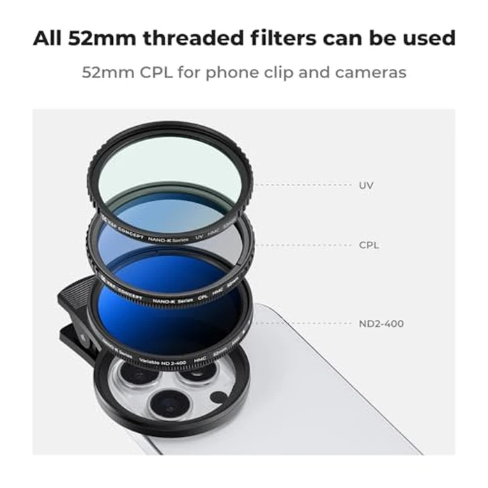 K&F CONCEPT 52mm Clip-on CPL Phone Camera Lens Filter Kit, Circular Polarizer Polarizing Filter Compatible with iPhone 17 16 15 14 13 12 11 by K&F CONCEPT - Image 7