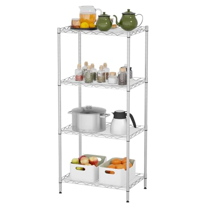 4-Tier Wire Shelving Unit 600 lbs Weight Capacity Storage Shelves Metal Frame Garage Shelves Easy Installation Metal Shelves for Home Kitchen Garage Pantry, 12" Dx18 Wx44 H, Chrome by FDW - Used - Like New condition - CA$55.21