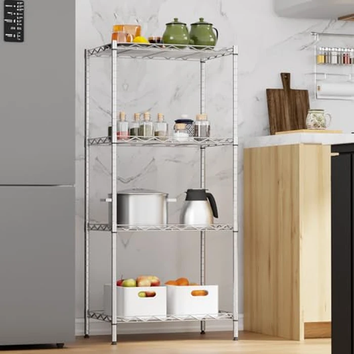 4-Tier Wire Shelving Unit 600 lbs Weight Capacity Storage Shelves Metal Frame Garage Shelves Easy Installation Metal Shelves for Home Kitchen Garage Pantry, 12" Dx18 Wx44 H, Chrome by FDW - Image 3