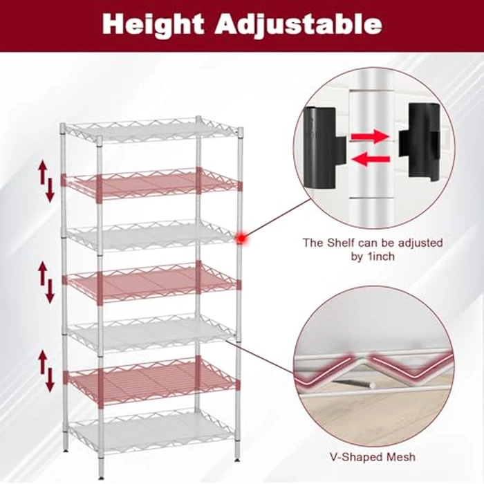 4-Tier Wire Shelving Unit 600 lbs Weight Capacity Storage Shelves Metal Frame Garage Shelves Easy Installation Metal Shelves for Home Kitchen Garage Pantry, 12" Dx18 Wx44 H, Chrome by FDW - Image 5