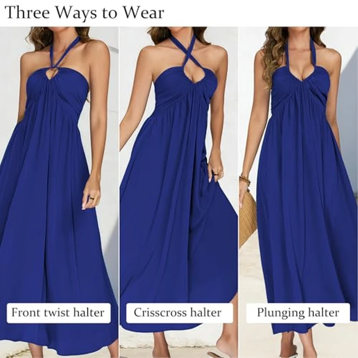 Flowy Dresses for Women Trendy Royal Blue Vestidos de Mujer 2026 Sexy V Neck Maxi Long Beach Sundress Woman Elegant Casual Cute Beachy Dress XL by RANPHEE - Used - Like New condition