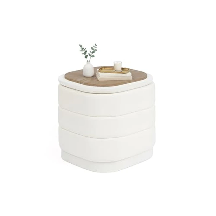 B FSOBEIIALEO Velvet Storage Ottoman with Tray, Square Folding Ottoman with Storage Coffee Table Foot Rest for Dorm Room, Living Room White, 38x38x38cm by B FSOBEIIALEO - Used - Acceptable condition - CA$40.10