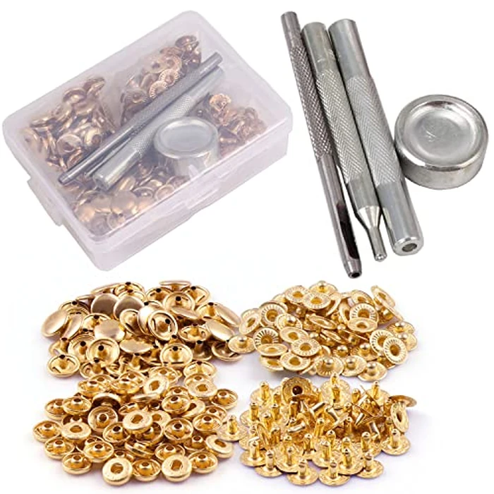 50 Set Pale Gold Snap Fasteners Kit for Leather Metal Button Snaps Press Studs with 4 Tools (10mm Pale Gold) by PECMER - Image 6