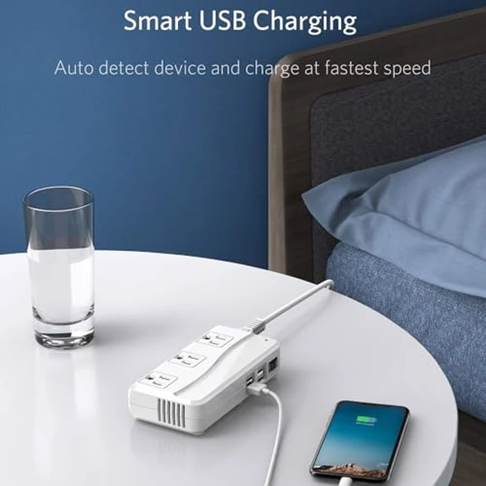 BESTEK Travel Adapter with UK Plug Universal 100-220V to 110V Voltage Converter 250W with 6A 4-Port USB Charging 3 AC Sockets and EU/US/India/AU Adapter for Worldwide use (White) by BESTEK - Image 2