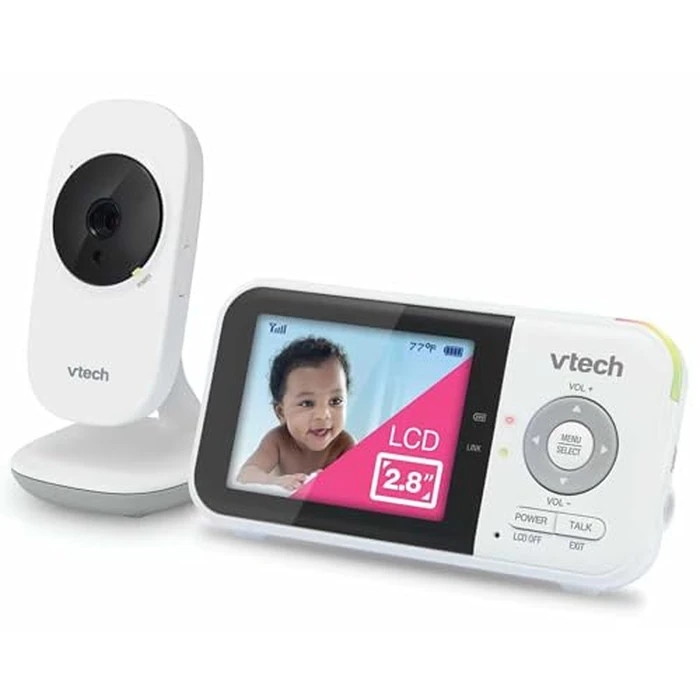 VTech VM819 Baby Monitor with Camera and Audio, 2.8” Screen Portable Baby Camera, Night Vision, 2-Way Audio, Temperature Sensor and Lullabies, Secure Transmission No WiFi, Ideal for Baby/Elderly/Pet by VTech - Used - Acceptable condition