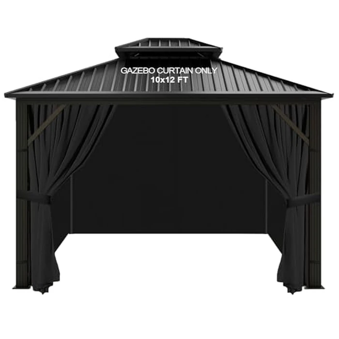 slashome 10'x12' Gazebo Curtains Outdoor Waterproof, Black Universal Replacement Curtain 4-Panels, Sidewalls with Zipper for Garden, Patio, Yard (Only Curtains) by slashome - Image 1