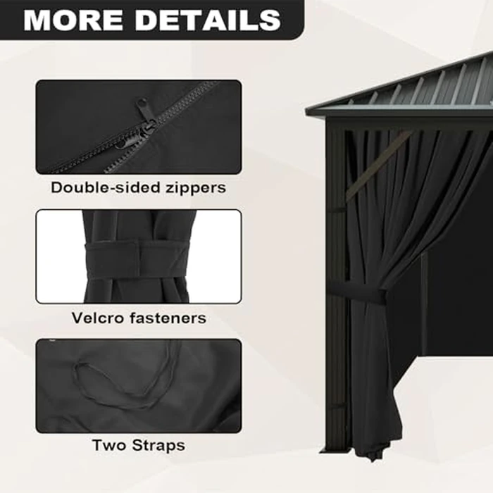 slashome 10'x12' Gazebo Curtains Outdoor Waterproof, Black Universal Replacement Curtain 4-Panels, Sidewalls with Zipper for Garden, Patio, Yard (Only Curtains) by slashome - Image 3