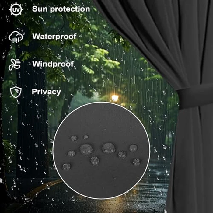 slashome 10'x12' Gazebo Curtains Outdoor Waterproof, Black Universal Replacement Curtain 4-Panels, Sidewalls with Zipper for Garden, Patio, Yard (Only Curtains) by slashome - Image 4
