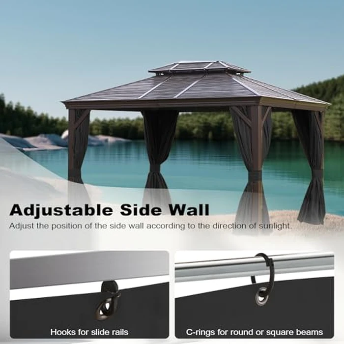 slashome 10'x12' Gazebo Curtains Outdoor Waterproof, Black Universal Replacement Curtain 4-Panels, Sidewalls with Zipper for Garden, Patio, Yard (Only Curtains) by slashome - Image 5