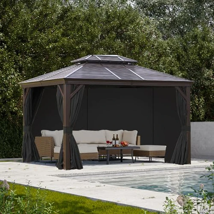 slashome 10'x12' Gazebo Curtains Outdoor Waterproof, Black Universal Replacement Curtain 4-Panels, Sidewalls with Zipper for Garden, Patio, Yard (Only Curtains) by slashome - Image 7