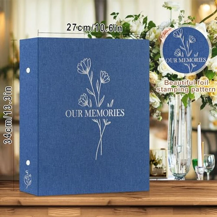 Lanpn Photo Album 4x6 400 Pockets, Linen OUR MEMORIES Hardcover Photobook Photo Book Holds 400 Vertical Pictures Only Blue by Lanpn - Image 2