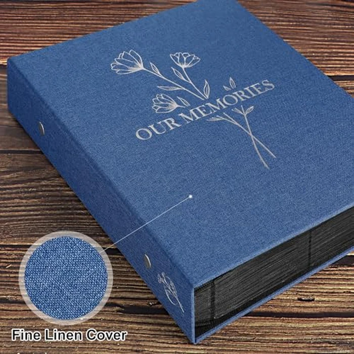Lanpn Photo Album 4x6 400 Pockets, Linen OUR MEMORIES Hardcover Photobook Photo Book Holds 400 Vertical Pictures Only Blue by Lanpn - Image 3
