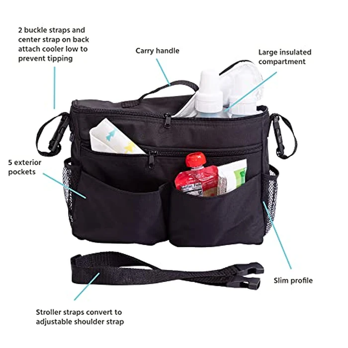 J.L. Childress Cool 'N Cargo Stroller & Wagon Cooler - Insulated Stroller Organizer Bag with Cup & Bottle Holder, Travel Accessory for Parents, Universal Fit, Large Capacity Storage Attachment - Black by J.L. Childress - Image 2