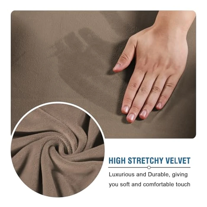 H.VERSAILTEX Real Velvet Plush 3 Piece Stretch Sofa Covers Couch Covers for 2 Cushion Couch Loveseat Covers Width Up to 72 Inch Feature Thick Soft Stay in Place (Medium Sofa, Coco Mocha) by H.VERSAILTEX - Image 4