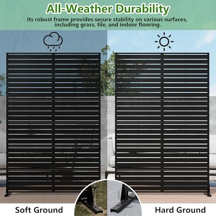 Casaphoria Privacy Screen Outdoor Metal Fence Panel, 72" H x 47" W Freestanding Decorative Privacy Fence for Patio, Deck, Balcony, Backyard, Garden with Stable Base(Louvered Black) by Casaphoria - Image 2
