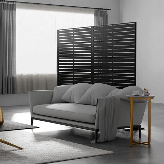 Casaphoria Privacy Screen Outdoor Metal Fence Panel, 72" H x 47" W Freestanding Decorative Privacy Fence for Patio, Deck, Balcony, Backyard, Garden with Stable Base(Louvered Black) by Casaphoria - Image 4