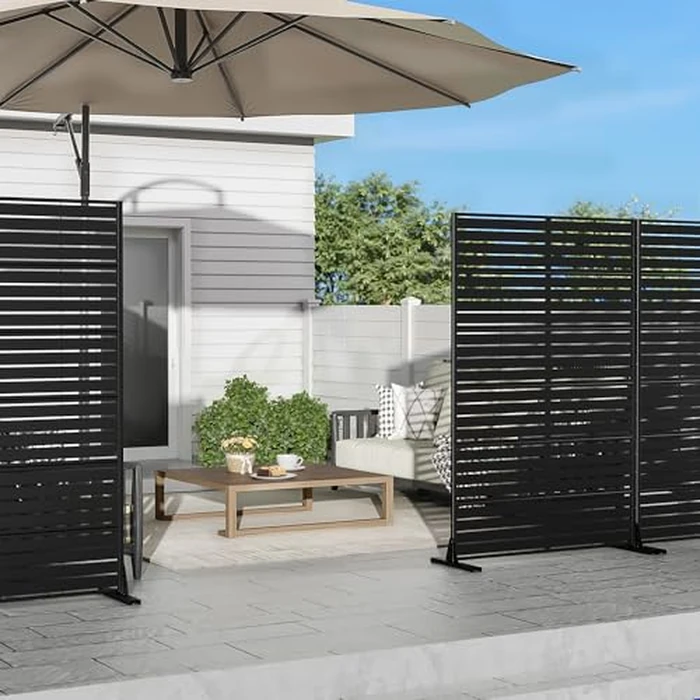 Casaphoria Privacy Screen Outdoor Metal Fence Panel, 72" H x 47" W Freestanding Decorative Privacy Fence for Patio, Deck, Balcony, Backyard, Garden with Stable Base(Louvered Black) by Casaphoria - Image 5