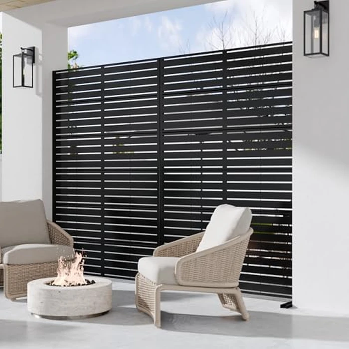 Casaphoria Privacy Screen Outdoor Metal Fence Panel, 72" H x 47" W Freestanding Decorative Privacy Fence for Patio, Deck, Balcony, Backyard, Garden with Stable Base(Louvered Black) by Casaphoria - Image 6