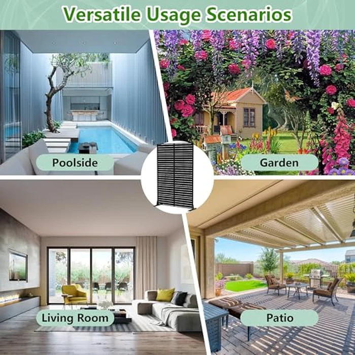 Casaphoria Privacy Screen Outdoor Metal Fence Panel, 72" H x 47" W Freestanding Decorative Privacy Fence for Patio, Deck, Balcony, Backyard, Garden with Stable Base(Louvered Black) by Casaphoria - Image 7