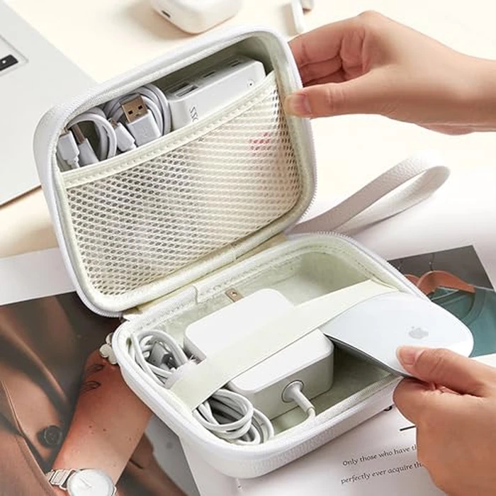 Linpr Charger Case for Macbook, Portable Tech Electronic Organizer Bag,Travel Storage Pouch for Laptop Accessories, MacBook Power Adapter, Charging Cords, USB Drives, Power Bank (White, L) by Linpr - Image 7