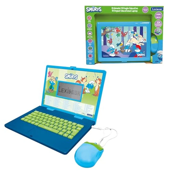 Lexibook, The Smurfs, Bilingual Spanish/English Educational Computer, Toy for Children with 124 Language, Writing, Maths, Logic, Music Activities and Games, Blue, JC598SFi2 by LEXiBOOK - Image 1
