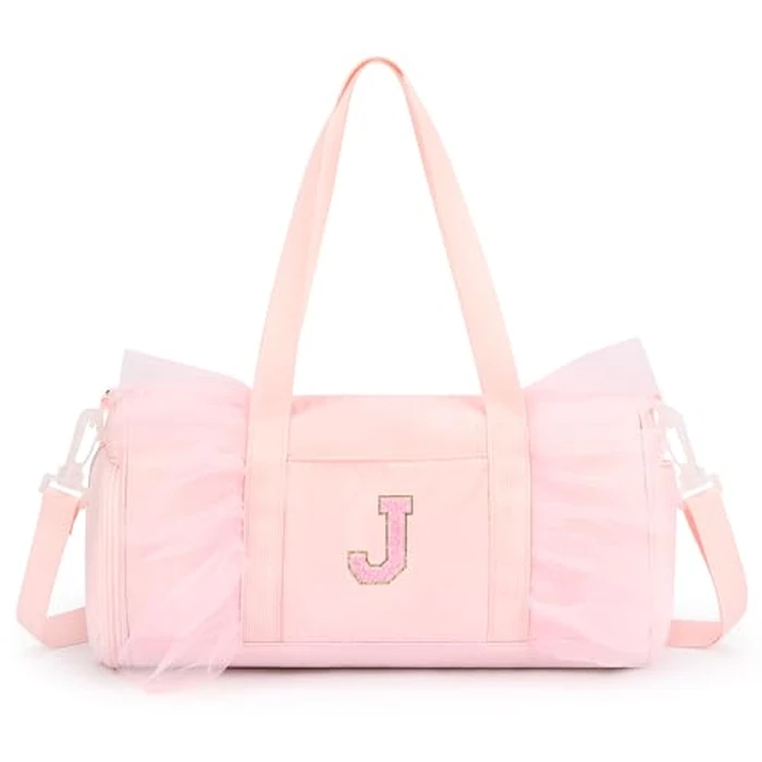 mibasies Dance Bag for Girls 4-6: Kids Duffle Bag - Ballet Bags for Girls 4-6 - Personalized Letter Girls Gifts Pink J by mibasies - Used - Very Good condition - US$17.58