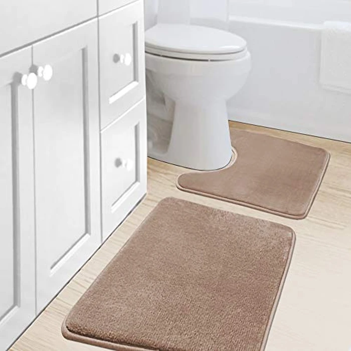 H.VERSAILTEX Bath Mat Memory Foam Bathroom Rug Flannel Velvety Luxury Extra Soft and Absorbent Non Slip Rugs for Bathroom/Bedroom Washable (Curved Set 20"x 32" Plus 20"x 20"U, Taupe) by H.VERSAILTEX - Used - Like New condition