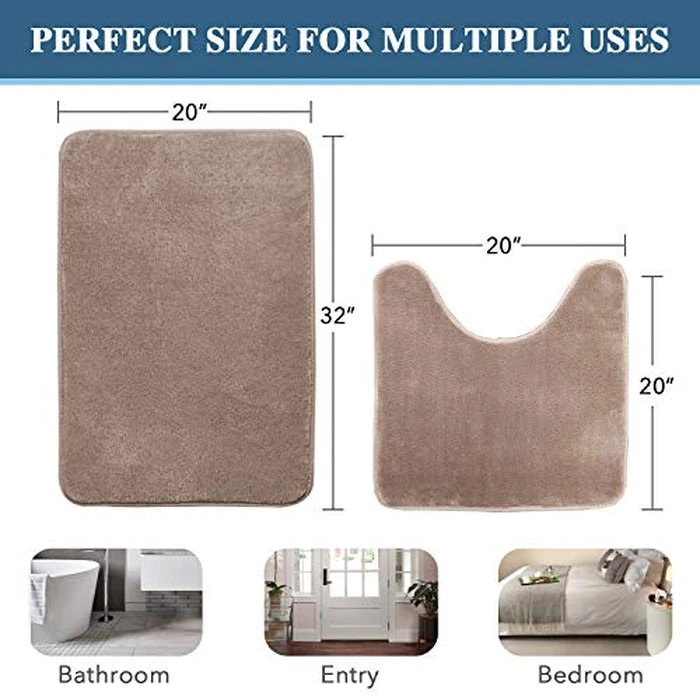 H.VERSAILTEX Bath Mat Memory Foam Bathroom Rug Flannel Velvety Luxury Extra Soft and Absorbent Non Slip Rugs for Bathroom/Bedroom Washable (Curved Set 20"x 32" Plus 20"x 20"U, Taupe) by H.VERSAILTEX - Image 6