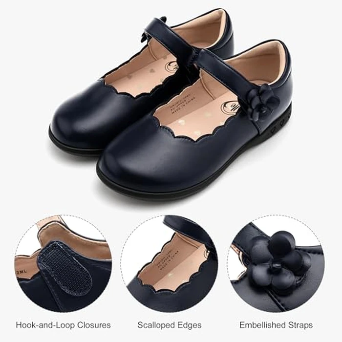 Stelle Girls Mary Jane Shoes Black School Uniform Flats Dress Shoes Oxford Church Music Recitals(Little/Big Kids)(Navy,3ML) by Stelle - Image 2