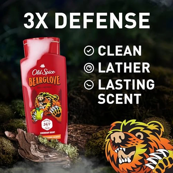 Old Spice Cleansing Body Wash for Men, 3X Defense, 24/7 Shower Fresh with Lasting Scent, 2-in-1 Body & Face Wash, Bearglove with Crisp Orchard Scent, 24 oz (Pack of 4) by Old Spice - Image 2