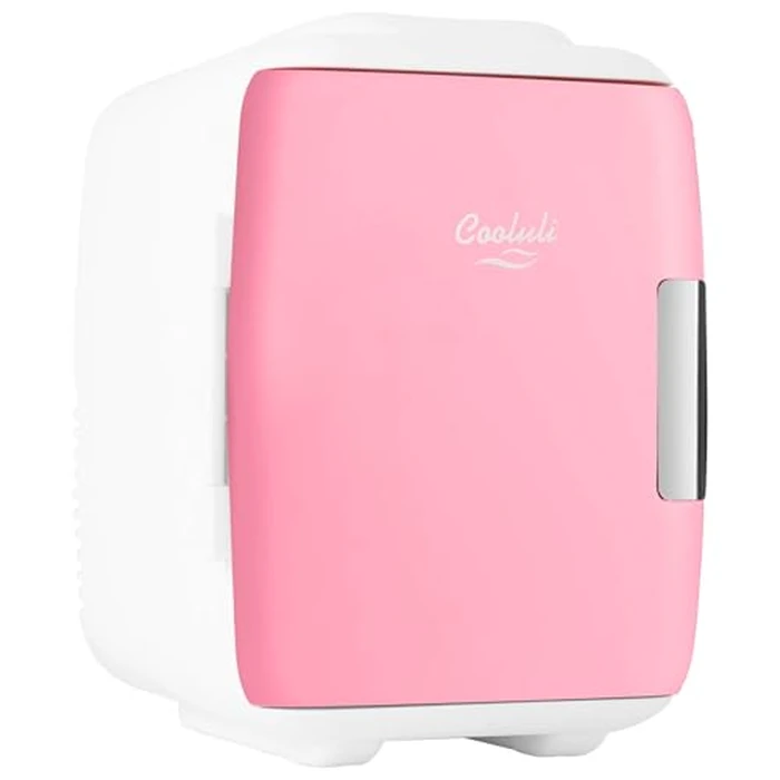 Cooluli Mini Fridge for Bedroom - Car, Office Desk & Dorm Room - Portable 4L/6 Can Electric Plug In Cooler & Warmer for Food, Drinks, Skincare Beauty & Makeup - 12v AC/DC & Exclusive USB Option, Pink by Cooluli - Image 1