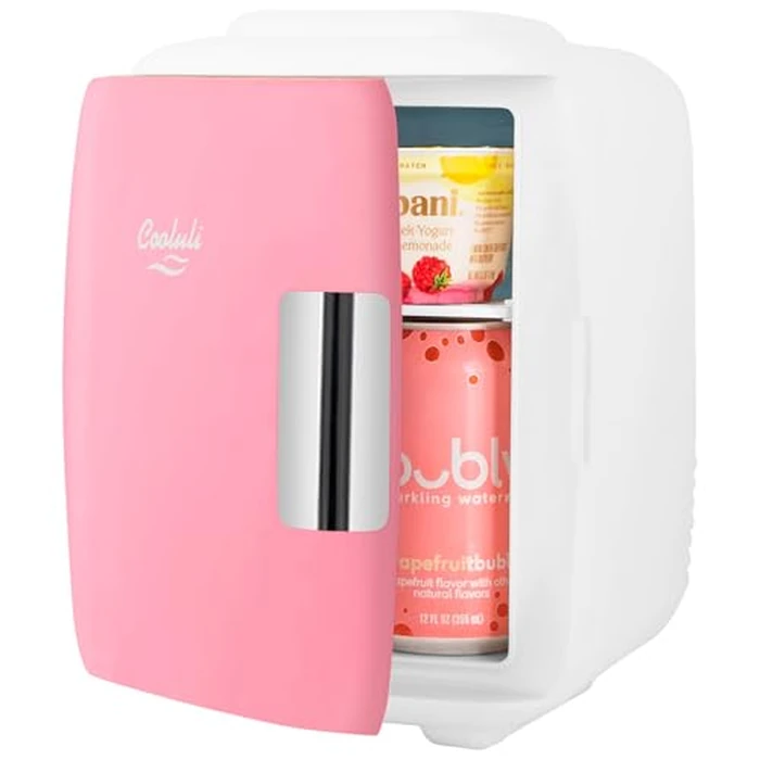 Cooluli Mini Fridge for Bedroom - Car, Office Desk & Dorm Room - Portable 4L/6 Can Electric Plug In Cooler & Warmer for Food, Drinks, Skincare Beauty & Makeup - 12v AC/DC & Exclusive USB Option, Pink by Cooluli - Image 2