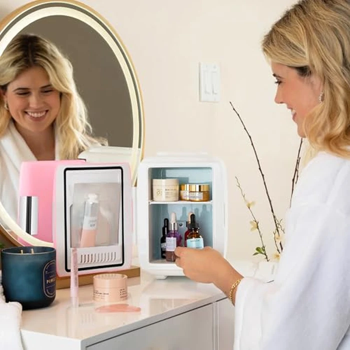 Cooluli Mini Fridge for Bedroom - Car, Office Desk & Dorm Room - Portable 4L/6 Can Electric Plug In Cooler & Warmer for Food, Drinks, Skincare Beauty & Makeup - 12v AC/DC & Exclusive USB Option, Pink by Cooluli - Image 3