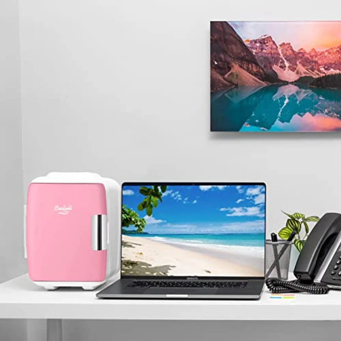 Cooluli Mini Fridge for Bedroom - Car, Office Desk & Dorm Room - Portable 4L/6 Can Electric Plug In Cooler & Warmer for Food, Drinks, Skincare Beauty & Makeup - 12v AC/DC & Exclusive USB Option, Pink by Cooluli - Image 4