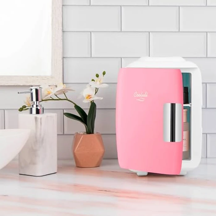 Cooluli Mini Fridge for Bedroom - Car, Office Desk & Dorm Room - Portable 4L/6 Can Electric Plug In Cooler & Warmer for Food, Drinks, Skincare Beauty & Makeup - 12v AC/DC & Exclusive USB Option, Pink by Cooluli - Image 7