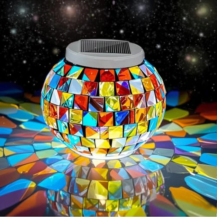 Aukora Color Changing Solar Powered Glass Ball Garden Lights, Table Lamps Waterproof Night Light for Patio, Party, Yard, Room, Bar, Wine Cabinet, Outdoor/Indoor Decorations, Ideal Gift(Mosaic Glass) by Aukora - Used - Like New condition - US$17.85