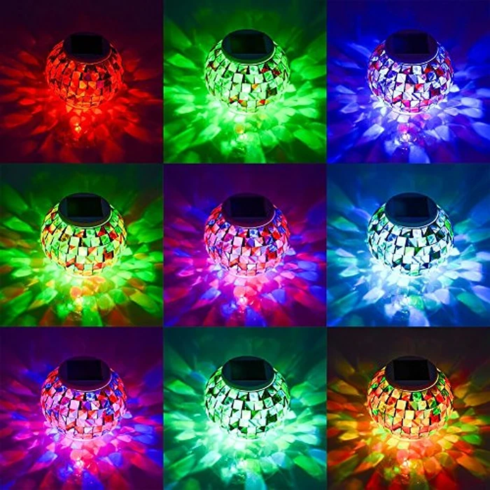 Aukora Color Changing Solar Powered Glass Ball Garden Lights, Table Lamps Waterproof Night Light for Patio, Party, Yard, Room, Bar, Wine Cabinet, Outdoor/Indoor Decorations, Ideal Gift(Mosaic Glass) by Aukora - Image 6