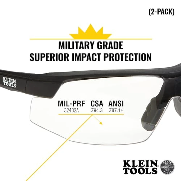 KLEIN TOOLS 60171 Safety Glasses, PPE Protective Eyewear with Semi Frame, Scratch Resistant and Anti-Fog, Clear Lens, 2-Pack by KLEIN TOOLS - Image 2