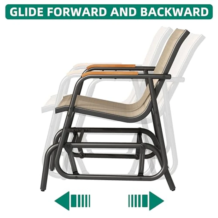 YITAHOME 3 Piece Patio Furniture Set, Outdoor Glider Chair Bistro Set, Coffee Table with Tempered Glass Tabletop, Patio Textilene Chairs Set of 2 for Backyard, Lawn, Garden, Balcony and Porch, Brown by YITAHOME - Image 4