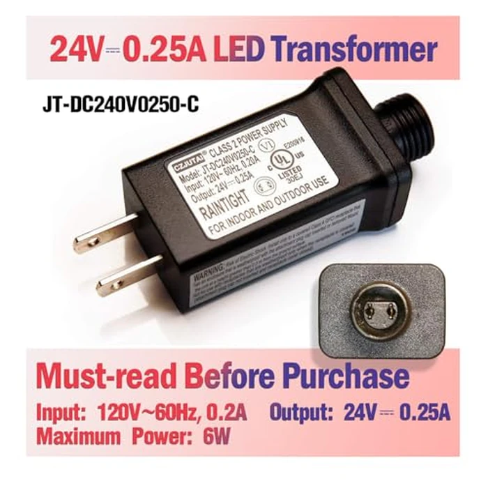 JT-DC240V0250-C 24V LED Power Adapter(Input: 120V AC, 0.20A | Output: 24V DC, 0.25A), IP44 Waterproof, UL Listed Class 2 Power Supply - Replacement for Damaged Christmas/Halloween Light Transformers by TYBEEU - Image 4