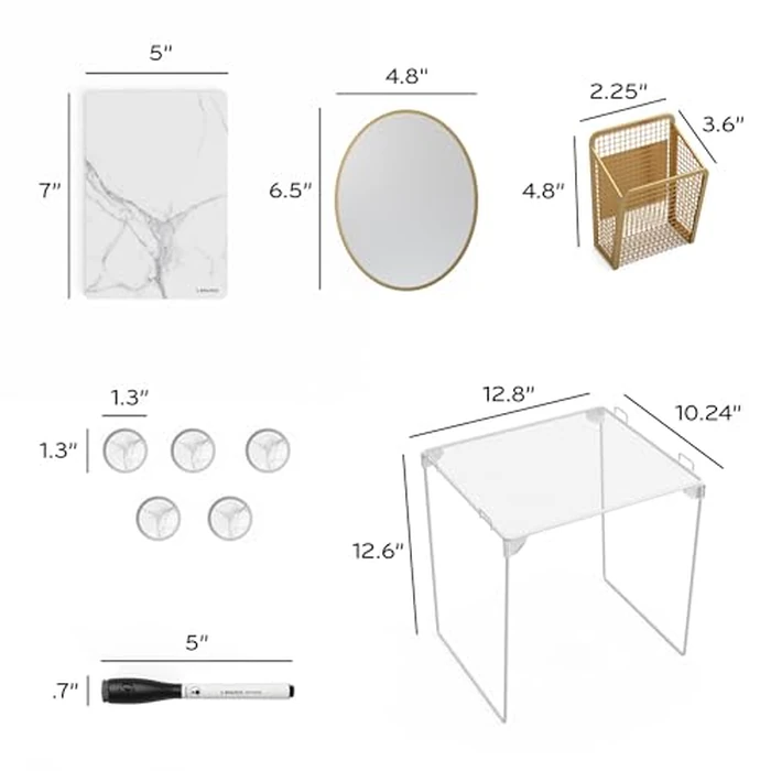 U Brands Locker Organizer and Decorating Kit, Back to School Essentials, Gold, 11-Piece, Includes Marble-Print Accessories, Mirror, Shelf, and More (4146U01-06) by U Brands - Image 3