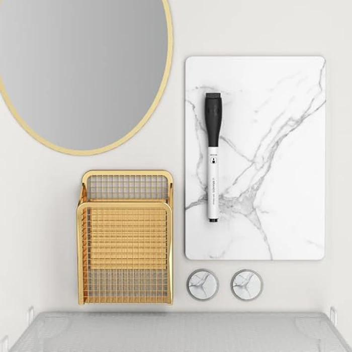 U Brands Locker Organizer and Decorating Kit, Back to School Essentials, Gold, 11-Piece, Includes Marble-Print Accessories, Mirror, Shelf, and More (4146U01-06) by U Brands - Image 8